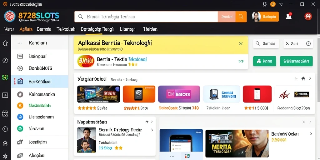 Tampilan antarmuka aplikasi berita teknologi 8728SLOTS yang informatif.