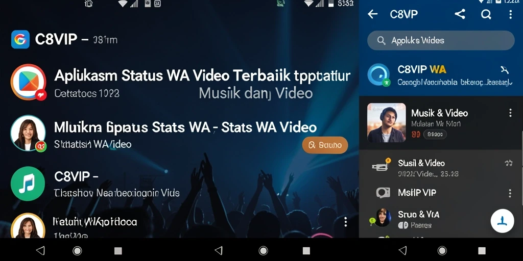 Antarmuka pengguna C8VIP dengan pilihan video status yang beragam.