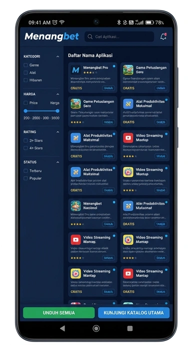 Tampilan katalog aplikasi menangbet